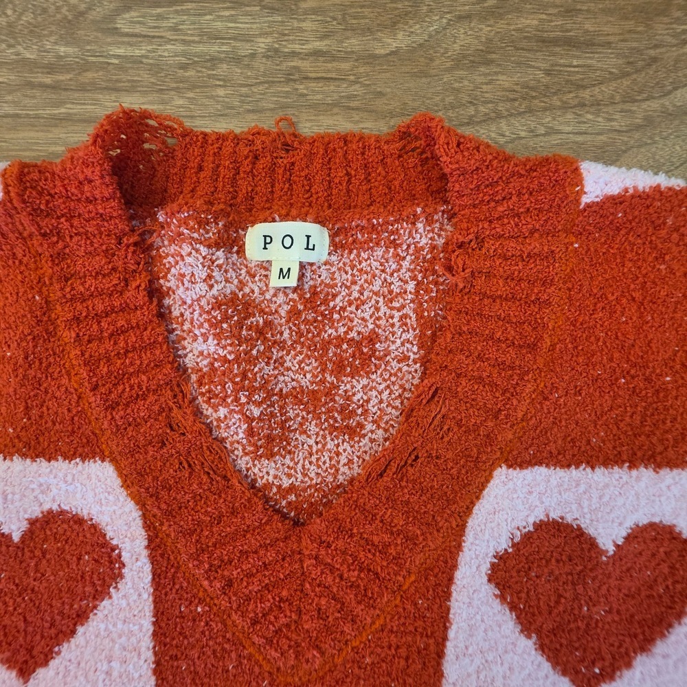 POL Heart & Floral Checkered V-Neck Sweater Medium Coquette - Picture 12 of 14
